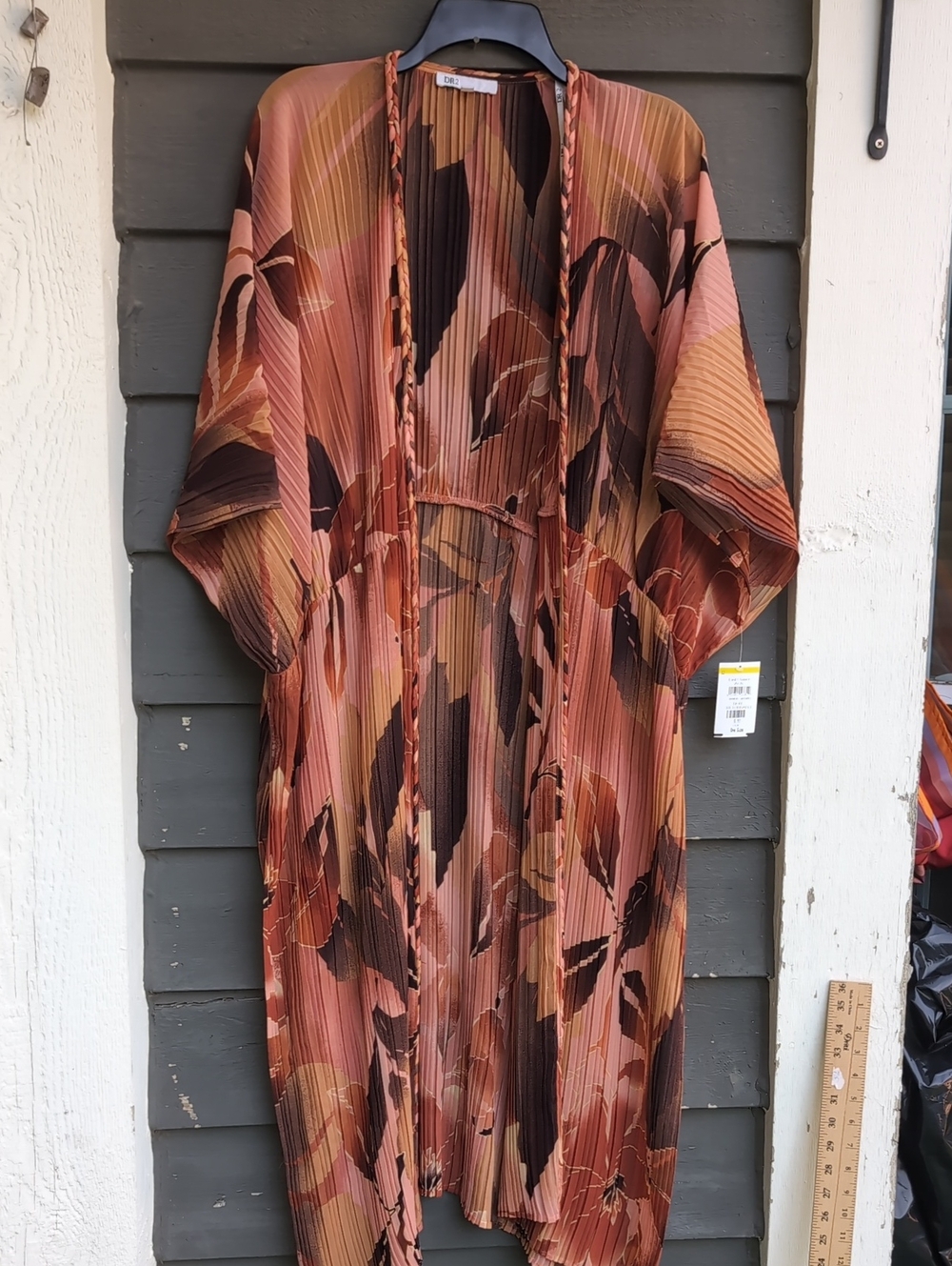 Dr 2 Pleated Floral Kimono Duster in Rust and Blush Free Size New With Tags - Picture 4 of 16